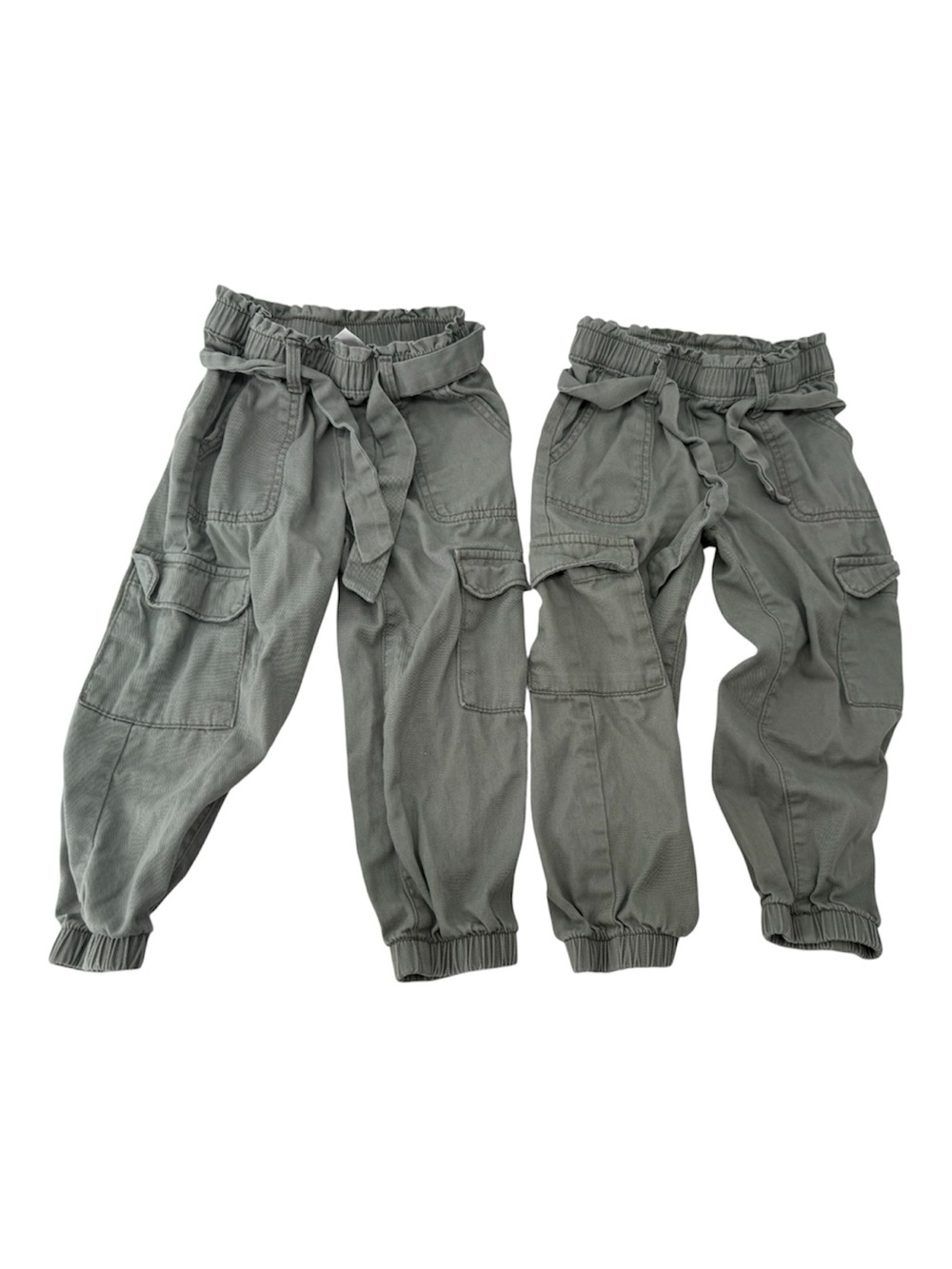 Carte'r Twin Matching Kids Olive Cargo Jogger Pants with Tie Waist